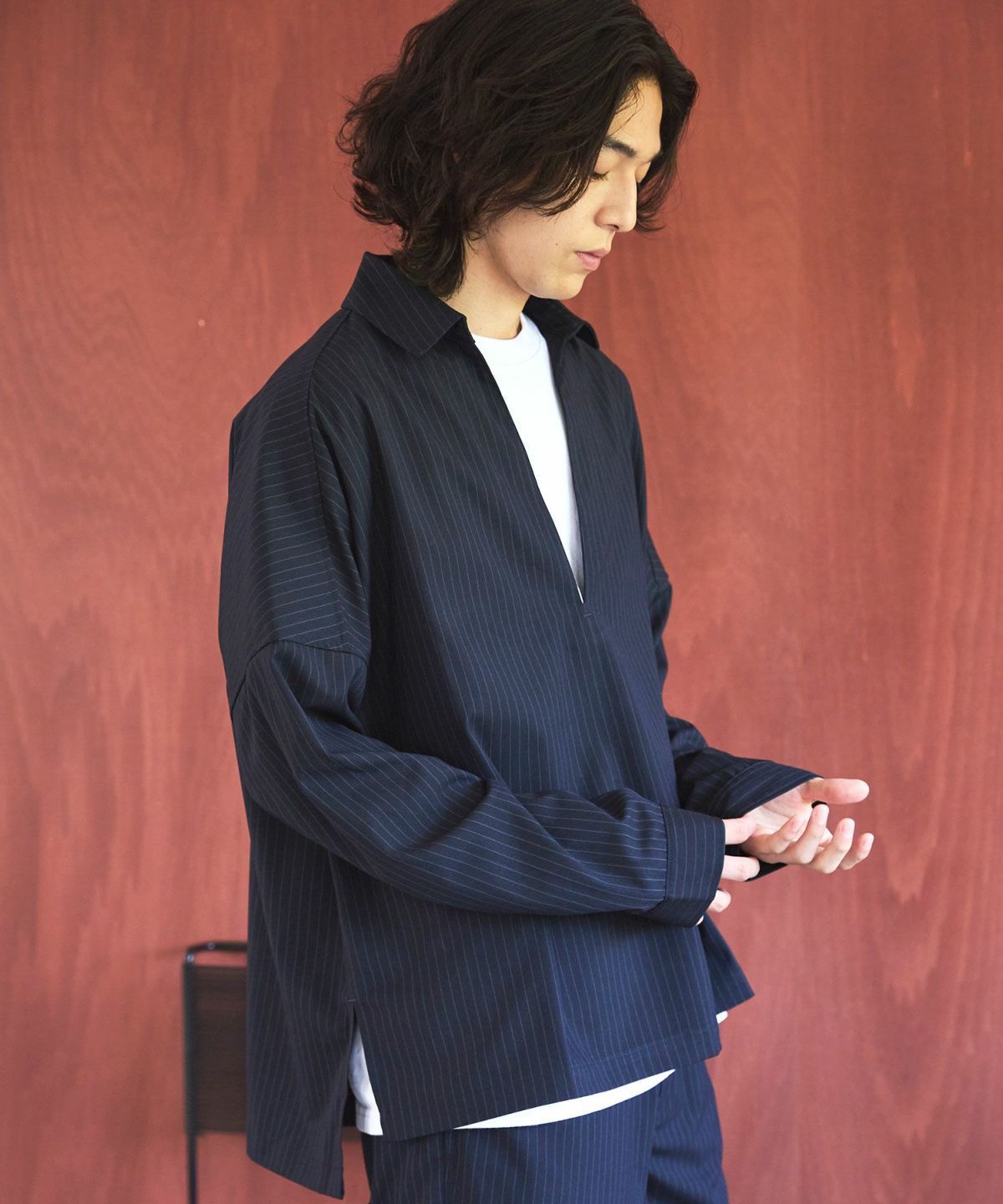 OPENING ACT] ピンストライプTRスキッパーシャツ | OPENING ACT