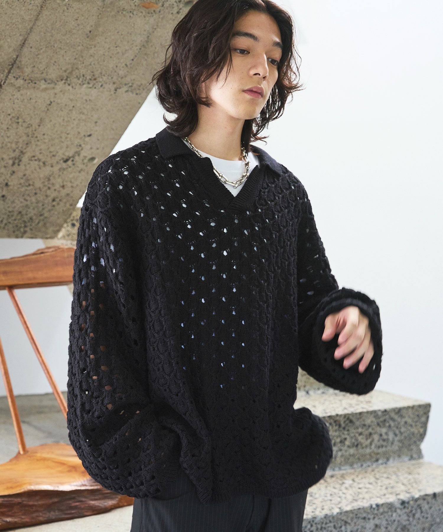 VICTIM DAMEGE CABLE KNIT レッド ダメージニット（VICTIM × OPENING 
