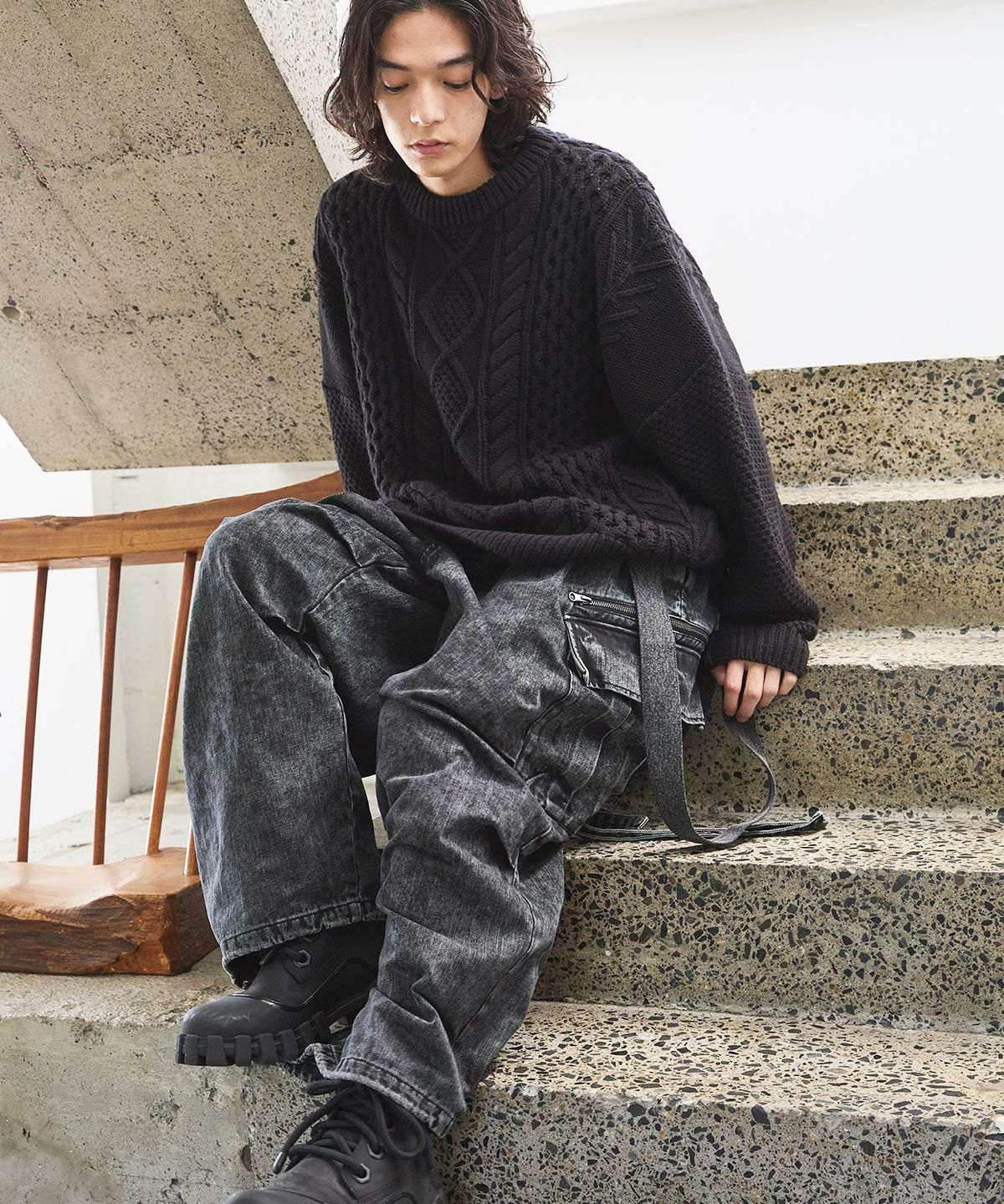 VICTIM × OPENING ACT] Exclusive-DAMEGE CABLE KNIT | OPENING ACT