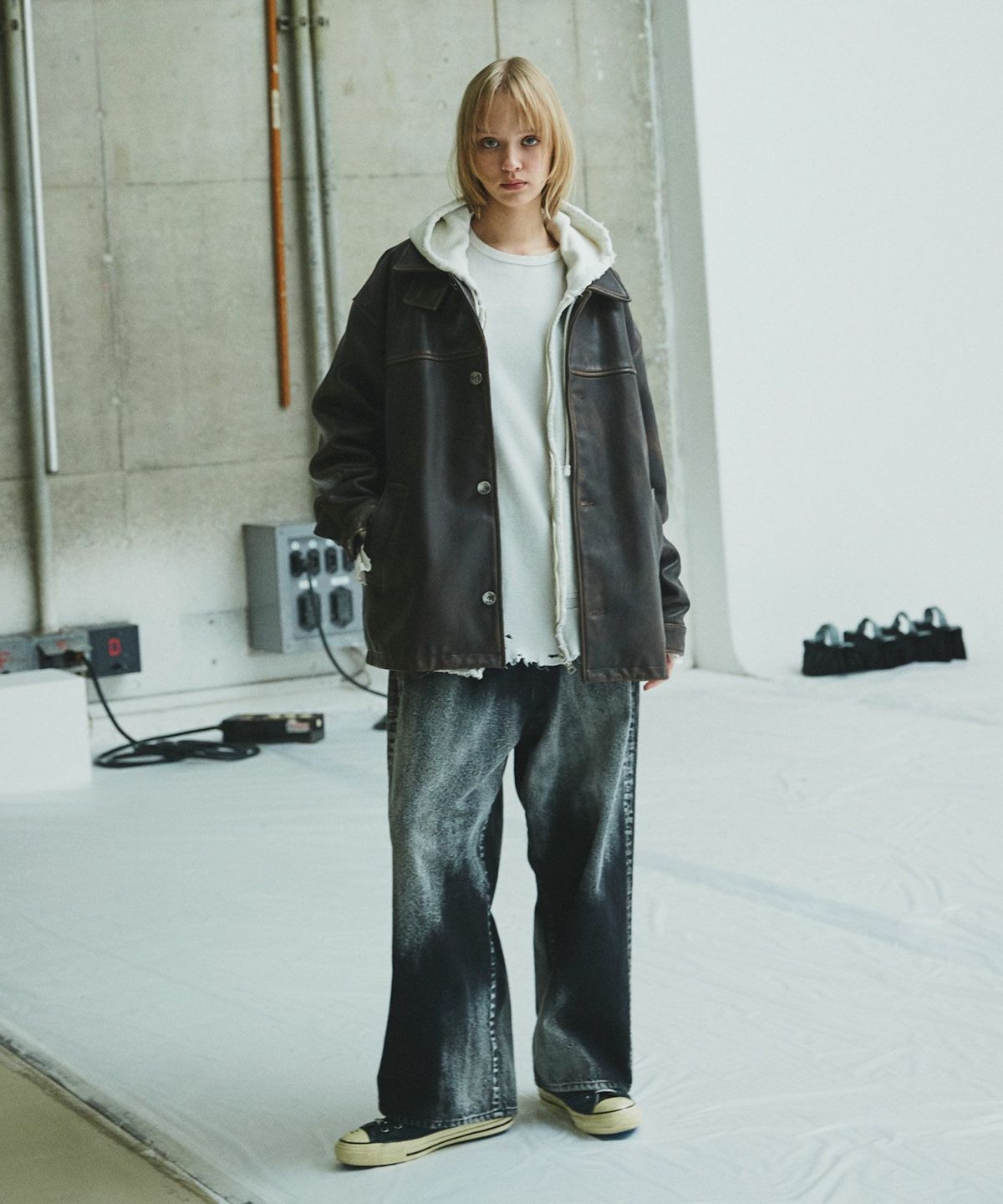 OPENING ACT] ヴィンテージ加工カウレザーカーコートジャケット