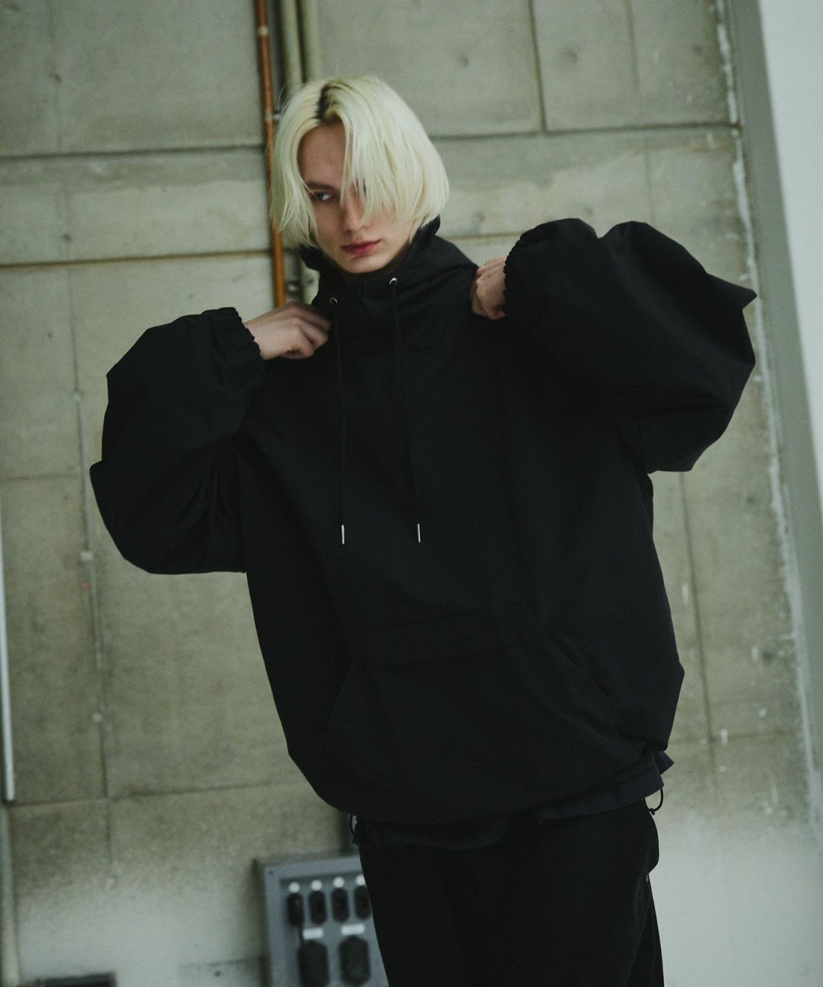 opening actコットンナイロンハーフジップアノラックジャケットSブラック OPENING ACT] コットンナイロンハーフジップアノラックジャケット