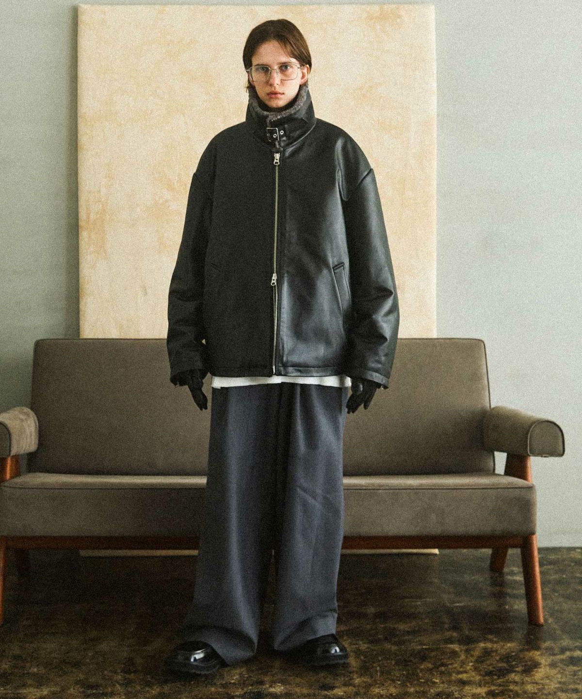 OPENING ACT] リアルレザームートンハイネックジャケット 〓予約