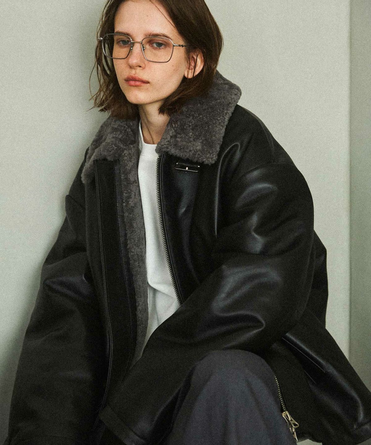 OPENING ACT] リアルレザームートンハイネックジャケット | OPENING ACT